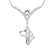 Basset Hound Necklace Head Design in Cubic Zirconia and Sterling Silver.