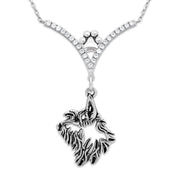 Berger Picard Necklace Head Design in V-Shaped Cubic Zirconia and Sterling Silver Chain with Pawprint.