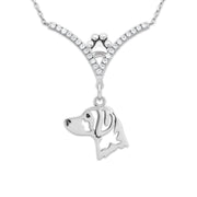 Brittany Necklace Head Design in V-Shaped Cubic Zirconia and Sterling Silver Chain with Pawprint.