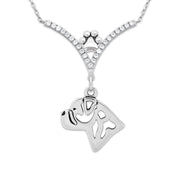 Bullmastiff Necklace Head Design in V-Shaped Cubic Zirconia and Sterling Silver Chain with Pawprint.