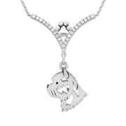 Cairn Terrier Necklace Head Design in V-Shaped Cubic Zirconia and Sterling Silver Chain with Pawprint.