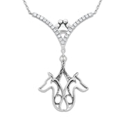 Doberman Pinscher Necklace with Double Head Design in Cubic Zirconia and Sterling Silver.