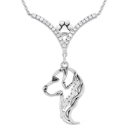 Golden Retriever Necklace Head Design in V-Shaped Cubic Zirconia and Sterling Silver Chain with Pawprint.