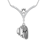 Havanese Necklace Head Design in V-Shaped Cubic Zirconia and Sterling Silver Chain with Pawprint.