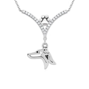 Italian Greyhound Necklace Head Design in V-Shaped Cubic Zirconia and Sterling Silver Chain with Pawprint.