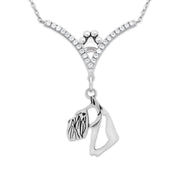 Schnauzer Necklace Head Design in V-Shaped Cubic Zirconia and Sterling Silver Chain with Pawprint.