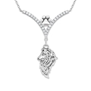 Shetland Sheepdog Necklace Head Design in V-Shaped Cubic Zirconia and Sterling Silver Chain with Pawprint.