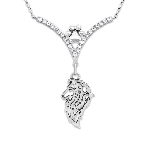 VIP Shetland Sheepdog CZ Necklace, Head