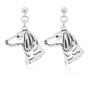 Dachshund Earrings Head Design in Sterling Silver in Dangle Post.