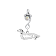 Longhaired Dachshund Pendant Body Design with Aurora Borealis Crystal in Sterling Silver.