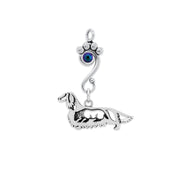 Longhaired Dachshund Pendant Body Design with Badger with Scarabaeus Crystal in Sterling Silver.