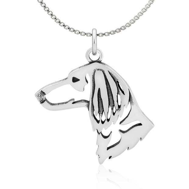 Dachshund Necklace Head Design in Sterling Silver on Box Chain.