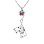 Wirehaired Dachshund Necklace Head Design with Siam Crystal in Sterling Silver on Box Chain.