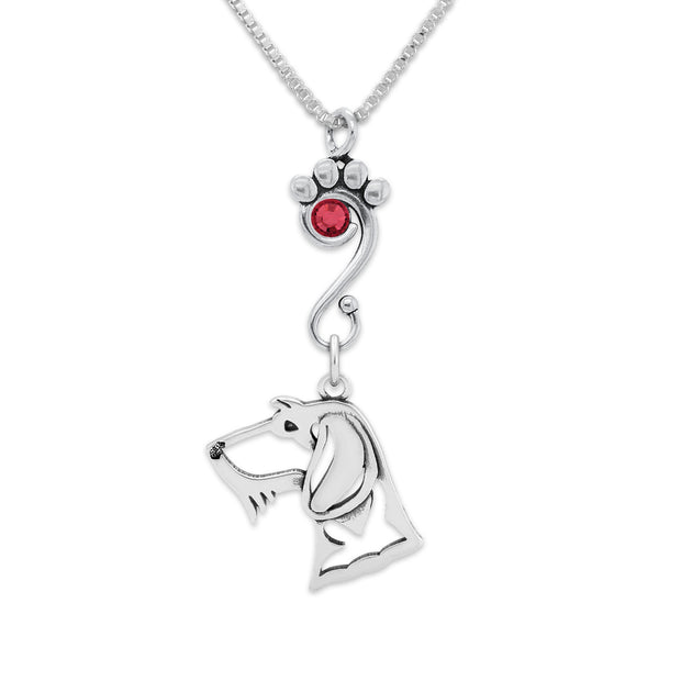 Wirehaired Dachshund Necklace Head Design with Siam Crystal in Sterling Silver on Box Chain.