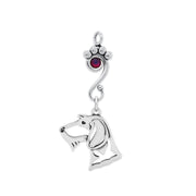 Wirehaired Dachshund Pendant Head Design with Volcano Crystal in Sterling Silver.