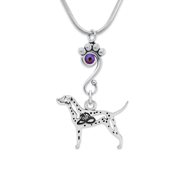 Dalmatian Birthstone Necklace,  w/Fire Hat