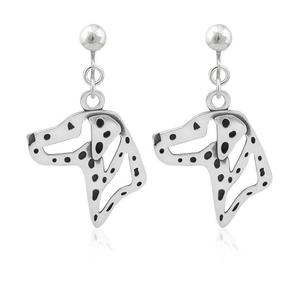 Dalmation Clip-On Earrings Head Design in Sterling Silver.