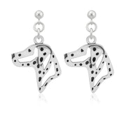 Dalmation Earrings Head Design in Sterling Silver in Dangle Post.