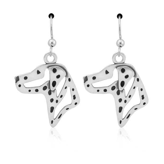 Dalmation Earrings Head Design in Sterling Silver in French Hook.