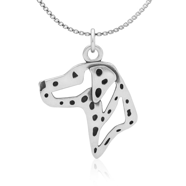 Dalmation Necklace Head Design in Sterling Silver on Box Chain.