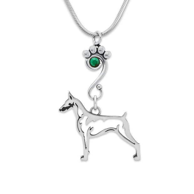 Crystal Doberman Pinscher Necklace, Cropped Ears Body