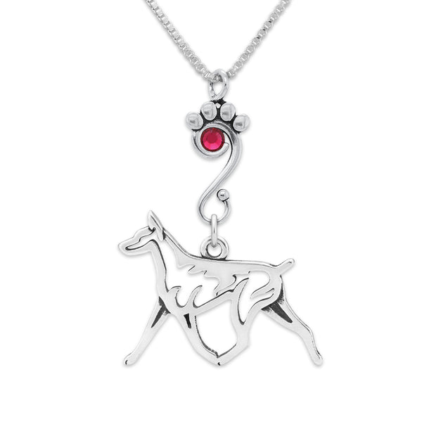 Crystal Doberman Pinscher Necklace, Gaiting