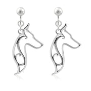 Doberman Pinscher Clip-On Earrings Head Design in Sterling Silver.