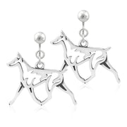 Sterling Silver Doberman Pinscher Earrings, Gaiting