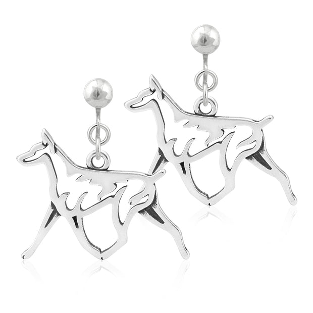 Sterling Silver Doberman Pinscher Earrings, Gaiting