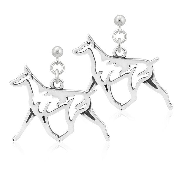 Sterling Silver Doberman Pinscher Earrings, Gaiting