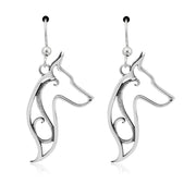 Doberman Pinscher Earrings Head Design in Sterling Silver in French Hook.