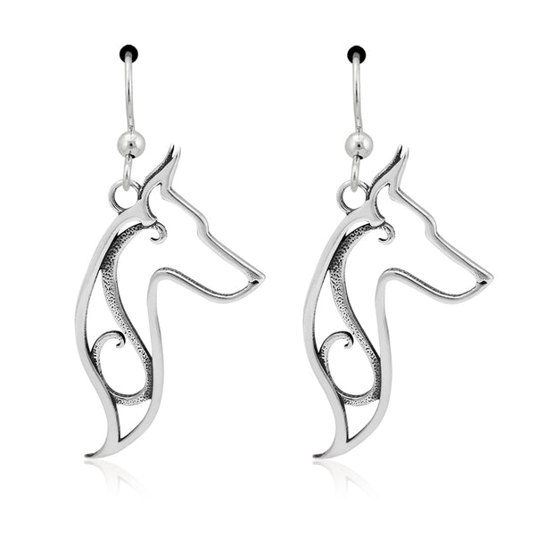 Doberman Pinscher Earrings Head Design in Sterling Silver in French Hook.