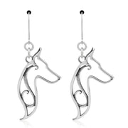 Doberman Pinscher Earrings Head Design in Sterling Silver in Leverback.