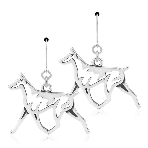 Sterling Silver Doberman Pinscher Earrings, Gaiting