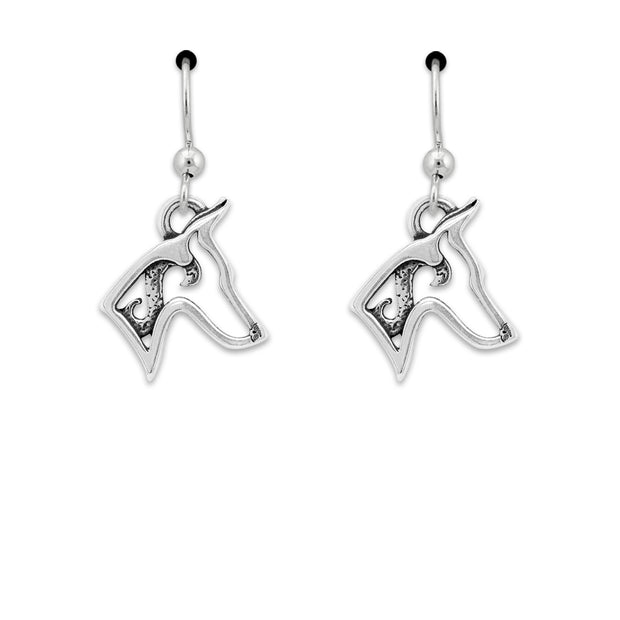 Doberman Pinscher Earrings Head Design in Sterling Silver in French Hook.