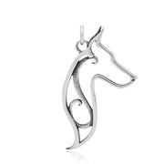 Doberman Pinscher Pendant Head Design in Sterling Silver.