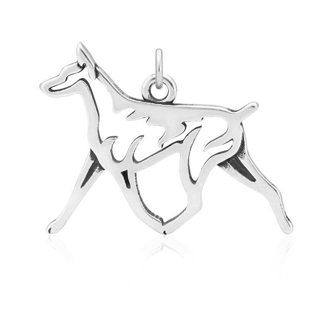 Doberman Pinscher Pendant Gaiting Body Design in Sterling Silver.