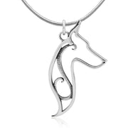 Doberman Pinscher Necklace Head Design in Sterling Silver on Snake Chain.