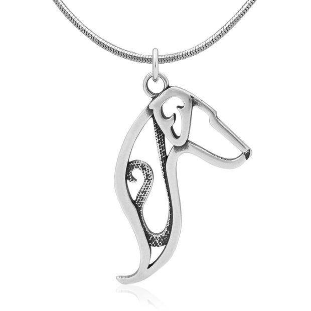 Doberman Pinscher Necklace Head Design in Sterling Silver on Snake Chain.