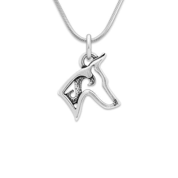 Doberman Pinscher Necklace Head Design in Sterling Silver on Snake Chain.