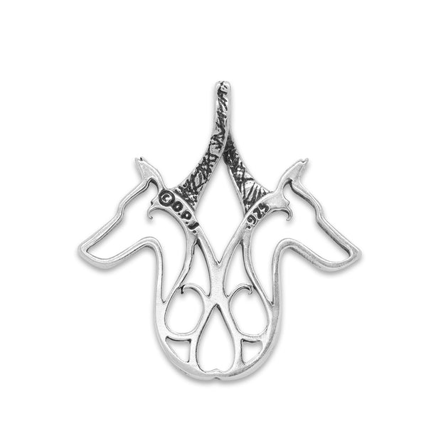 Doberman Pinscher Pendant Double Head Design in Sterling Silver Back Side View.