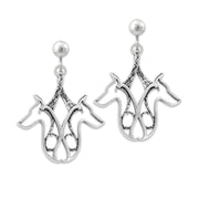 Doberman Pinscher Clip-On Earrings Double Head Design in Sterling Silver.