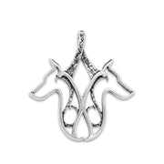 Doberman Pinscher Pendant Double Head Design in Sterling Silver.