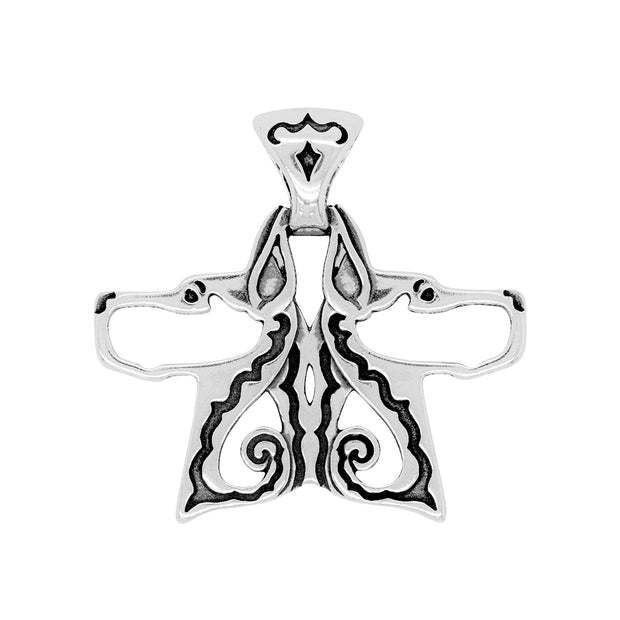 Great Dane Pendant Double Head Design in Sterling Silver.