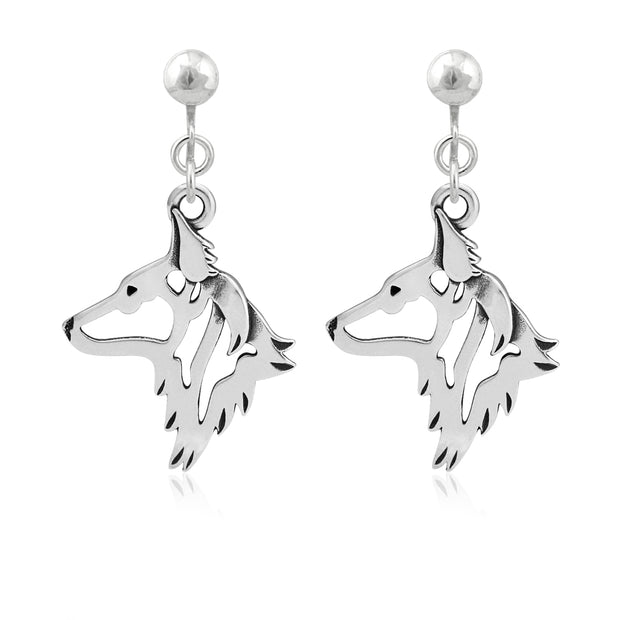 Dutch Shepherd Clip-On Earrings Head Design in Sterling Silver.