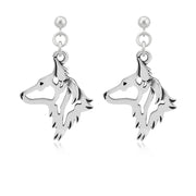 Dutch Shepherd Earrings Head Design in Sterling Silver in Dangle Post.