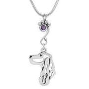 English Cocker Spaniel Necklace Head Design with Tanzanite Crystal in Sterling Silver on Snake Chain.