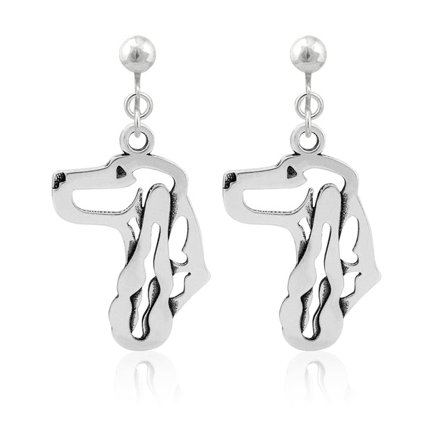 English Cocker Spaniel Clip-On Earrings Head Design in Sterling Silver.