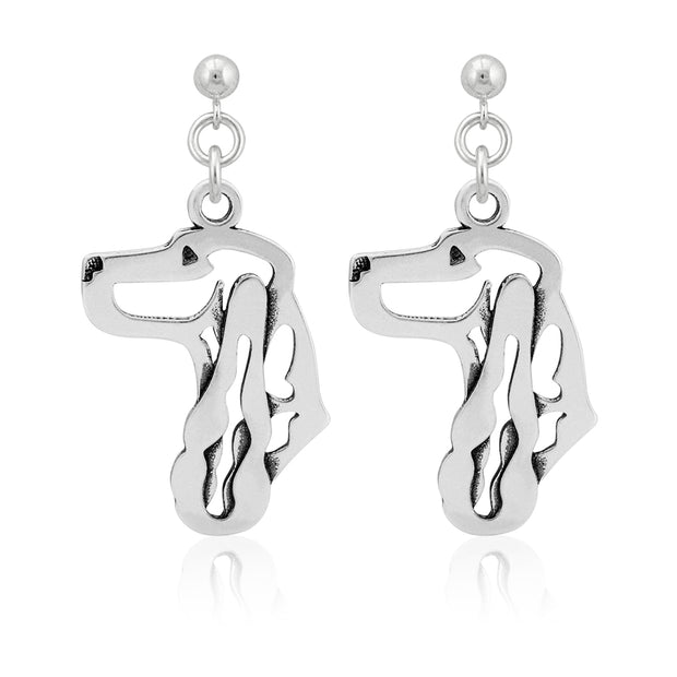 English Cocker Spaniel Earrings Head Design in Sterling Silver in Dangle Post.