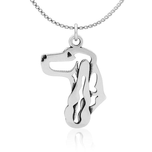 English Cocker Spaniel Necklace Head Design in Sterling Silver on Box Chain.